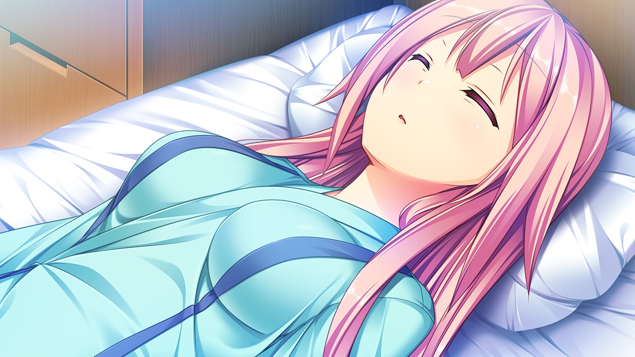 bed, game_cg, giga, harvest_overray, long_hair, nironiro, pink_hair, sleeping, tamaki_yuuka