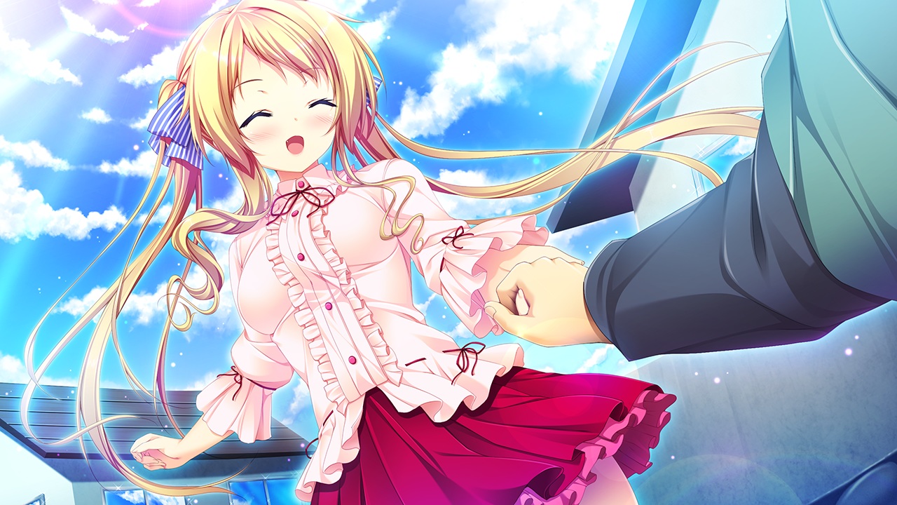 blonde_hair, clouds, game_cg, giga, harvest_overray, mikami_riria, nironiro, sky