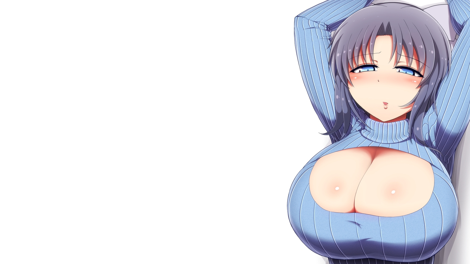 blue_eyes, breasts, cleavage, gray_hair, ponpoppo, senran_kagura, white, yumi_(senran_kagura)
