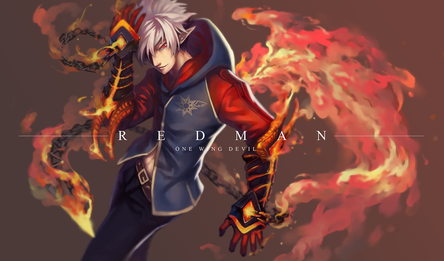 all_male, chain, felix_(felix901123), fire, gloves, gray_hair, male, original