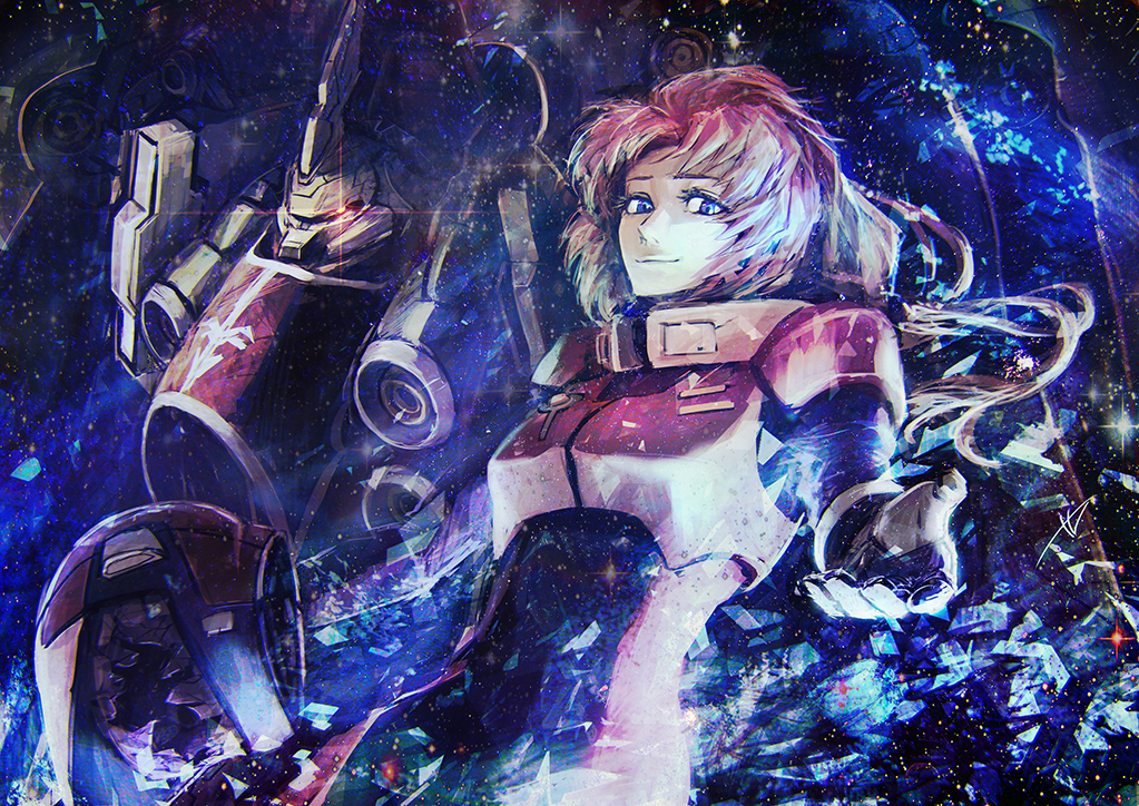 blue_eyes, bodysuit, kshatriya, marida_cruz, mecha, mobile_suit_gundam, mobile_suit_gundam_unicorn, pink_hair