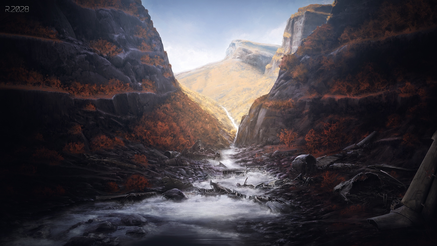 landscape, no_humans, original, ruins, scenic, water, yu-kun