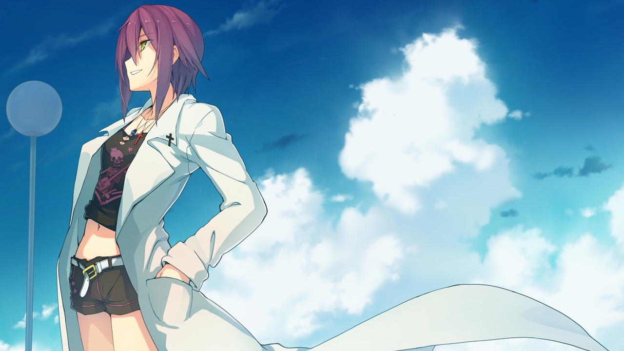 ao_no_kanata_no_four_rhythm, clouds, game_cg, kagami_aoi, navel, sky, sprite, suzumori