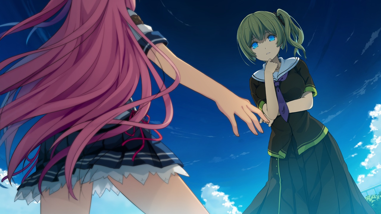 2girls, ao_no_kanata_no_four_rhythm, blonde_hair, blue_eyes, game_cg, irina_avalon, kurashina_asuka, long_hair