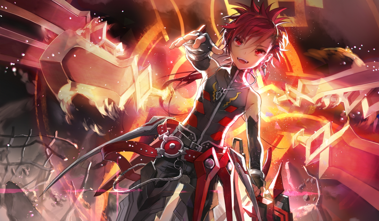 all_male, elsword, elsword_(character), long_hair, male, ponytail, red_eyes, red_hair