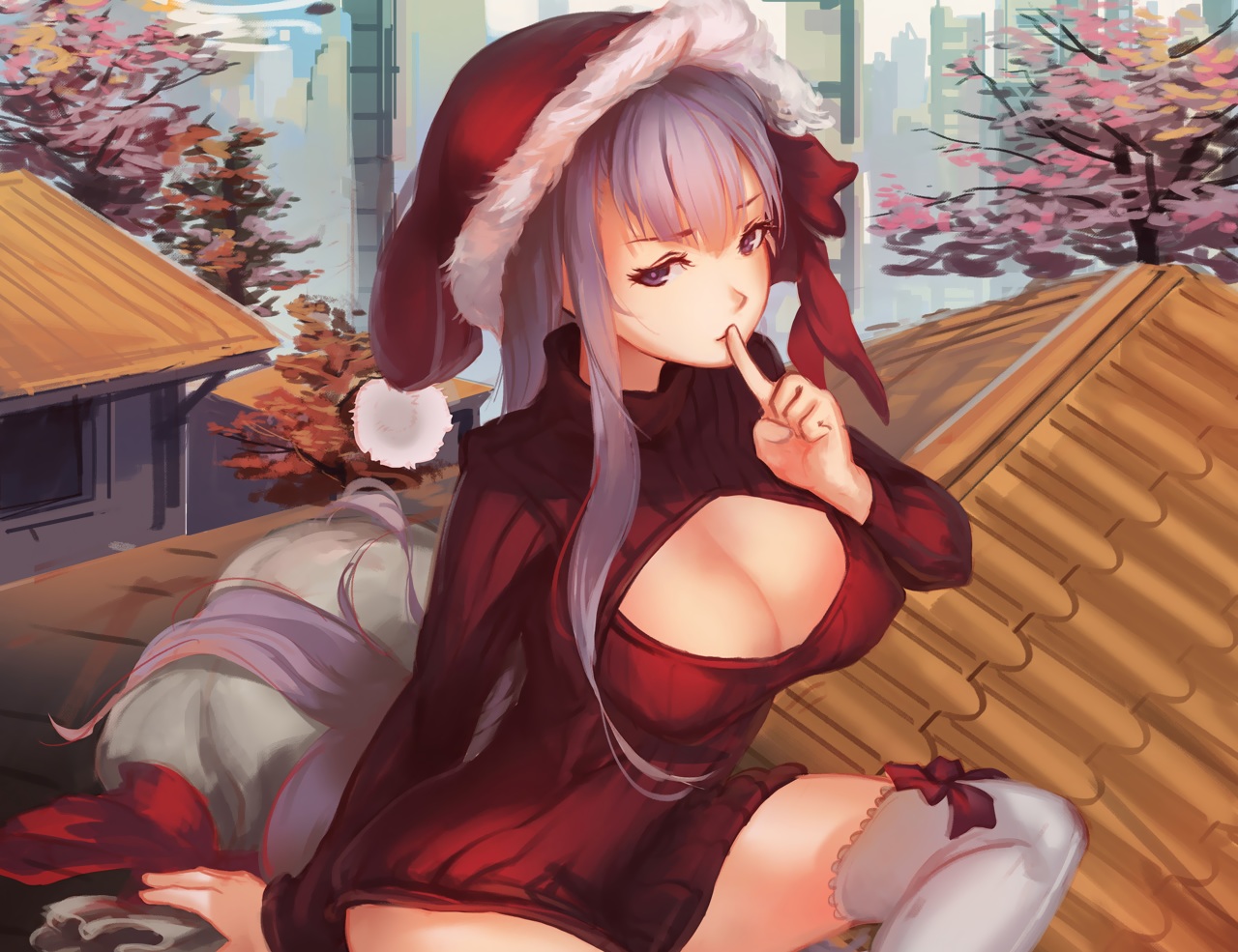 breasts, christmas, cleavage, cropped, doomfest, fate/extra, fate/extra_ccc, fate_(series)