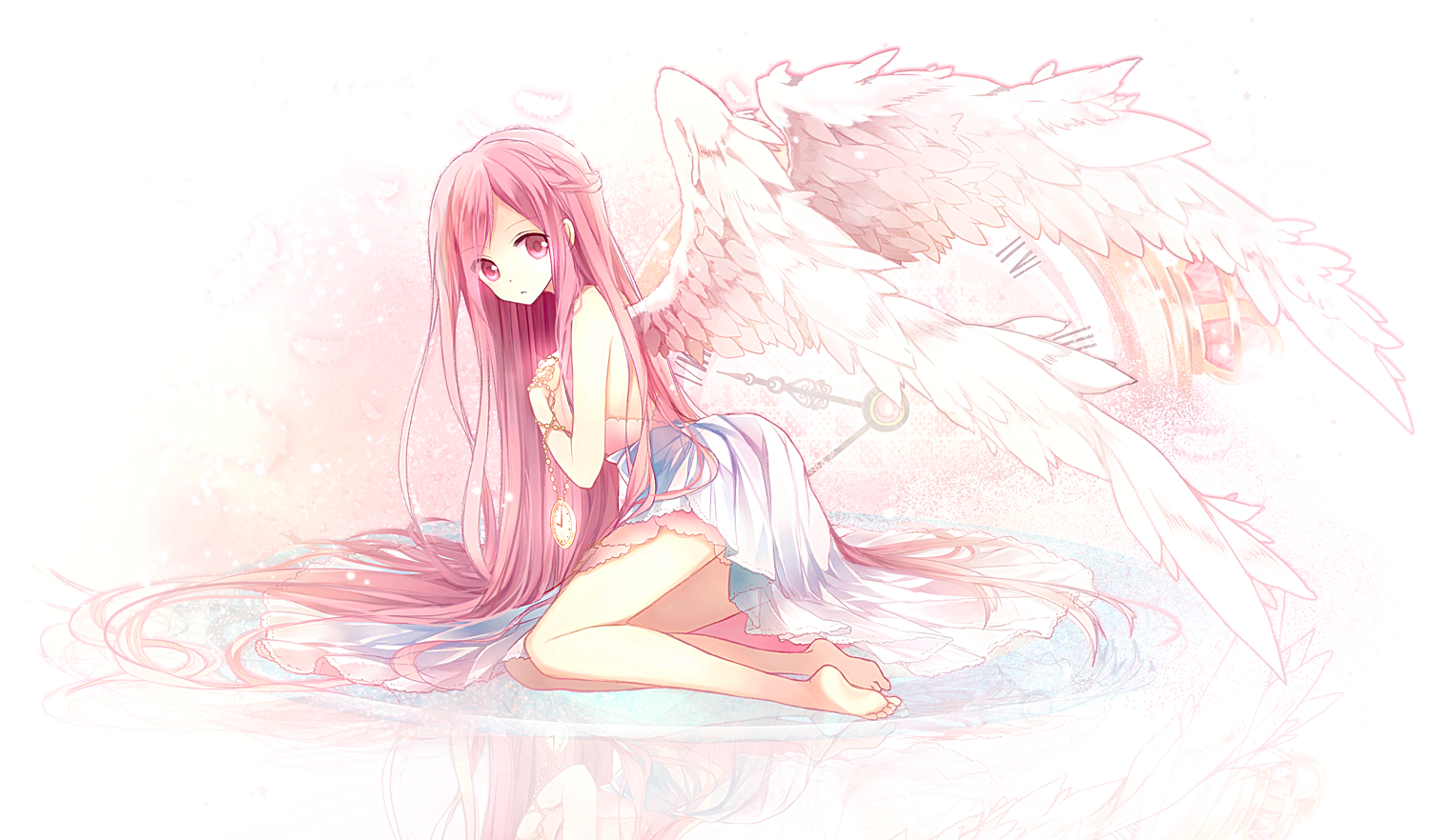 long_hair, original, pink_eyes, pink_hair, t_miyanagi, wings