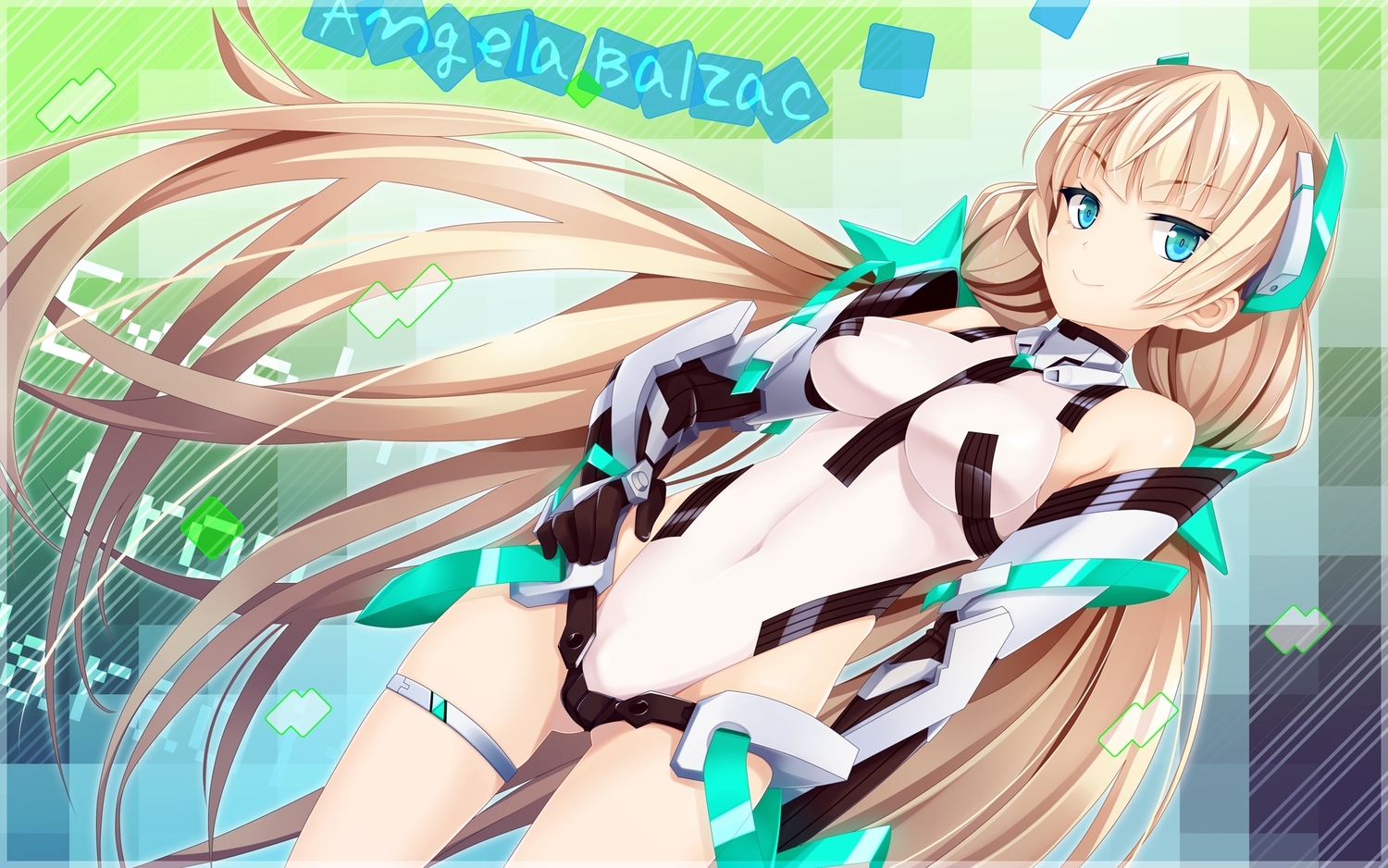 angela_balzac, blonde_hair, blue_eyes, bodysuit, breasts, expelled_from_paradise, long_hair, ogami_kazuki