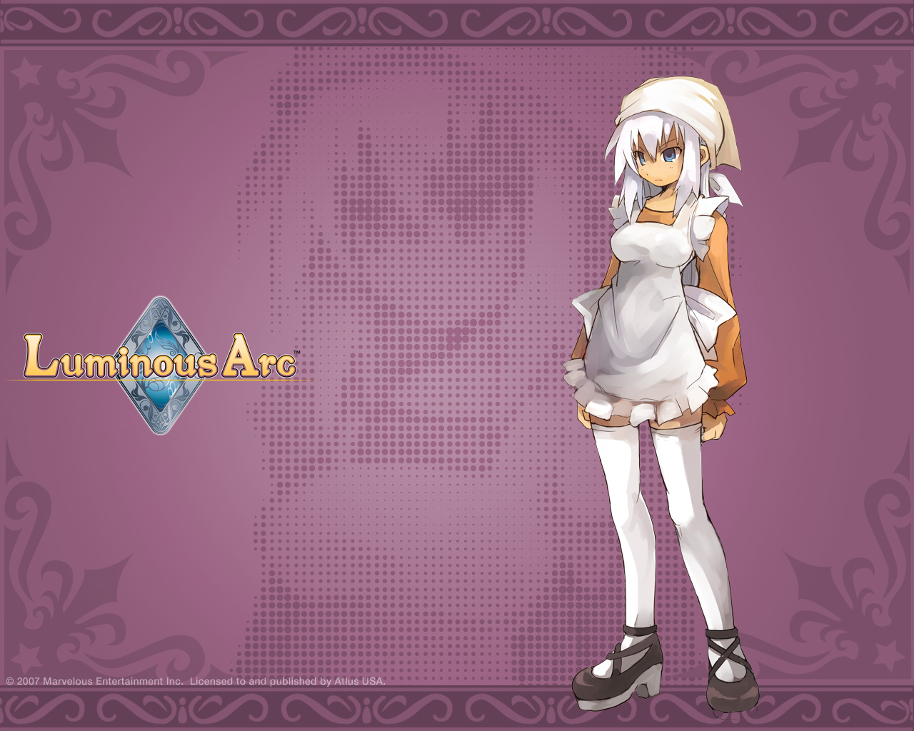 blue_eyes, dark_skin, lucia_(luminous_arc), luminous_arc, white_hair