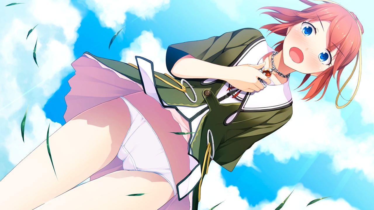 blue_eyes, blush, game_cg, panties, red_hair, rosebleu, sekai_wo_sukuu_dake_no_kantan_na_oshigoto, skirt