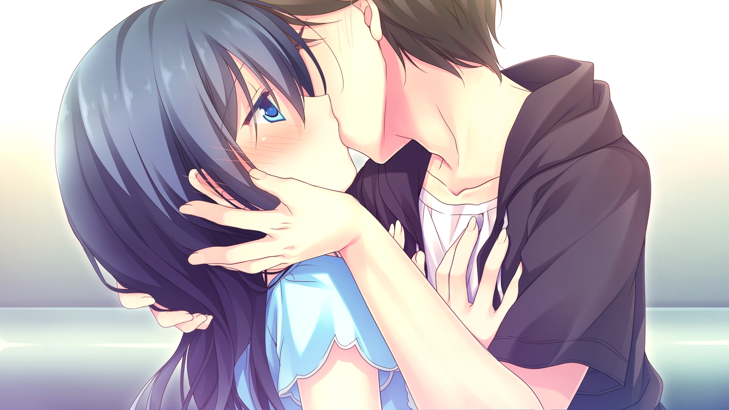 alcot, alcot_honey_comb, black_hair, blue_eyes, blush, game_cg, hoshino_nagisa, kimi_no_tonari_de_koishiteru!