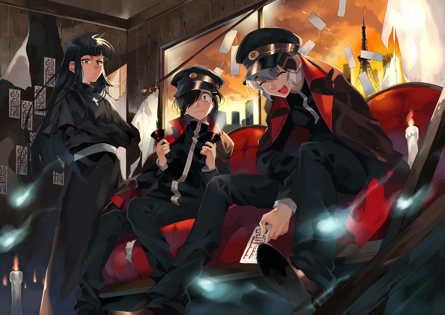 black_hair, cross, fang, kyouichi, long_hair, male, nun, original