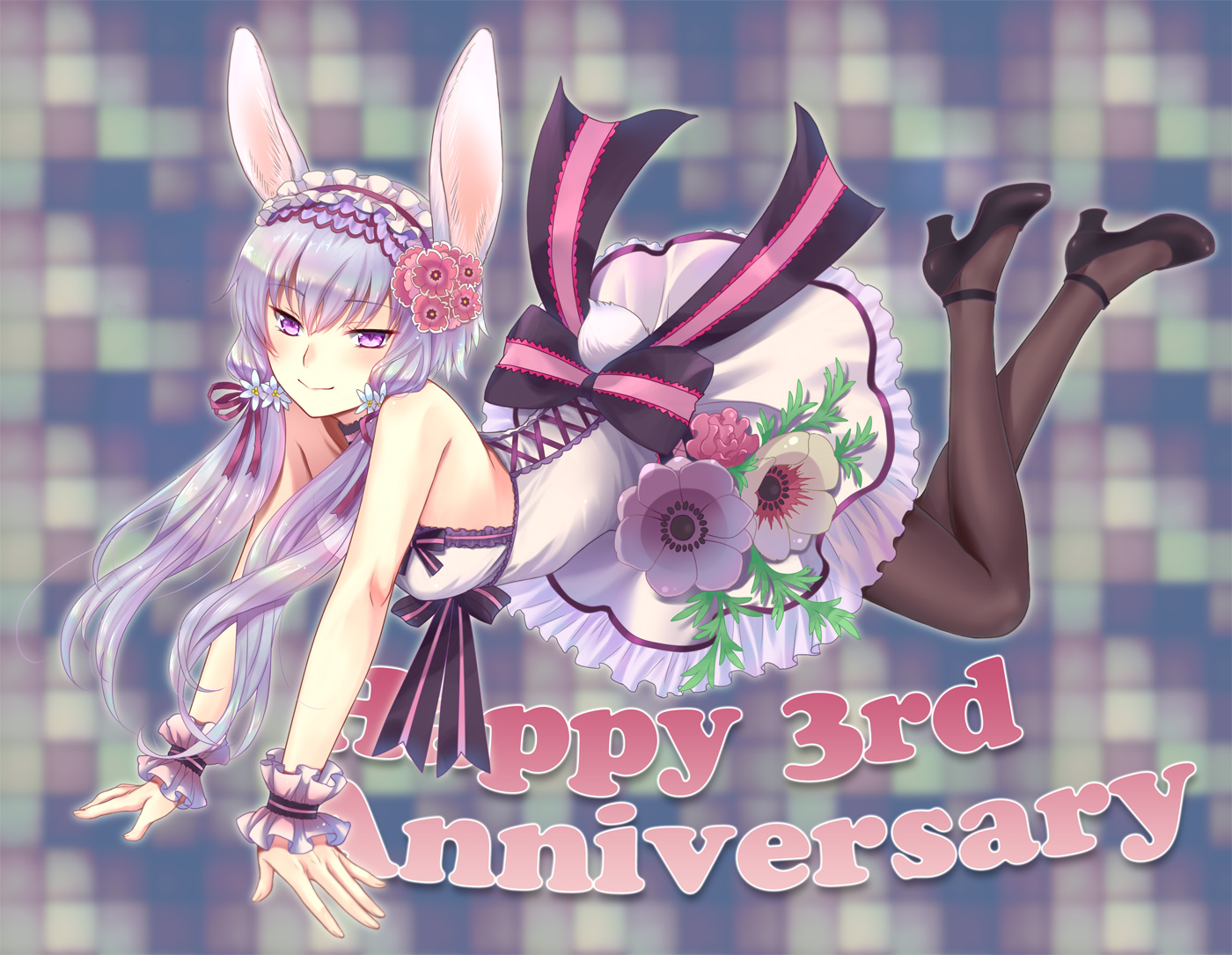 animal_ears, bow, bunny_ears, bunnygirl, dress, kogaran, long_hair, pantyhose, purple_eyes, purple_hair, twintails, vocaloid, voiceroid, wristwear, yuzuki_yukari