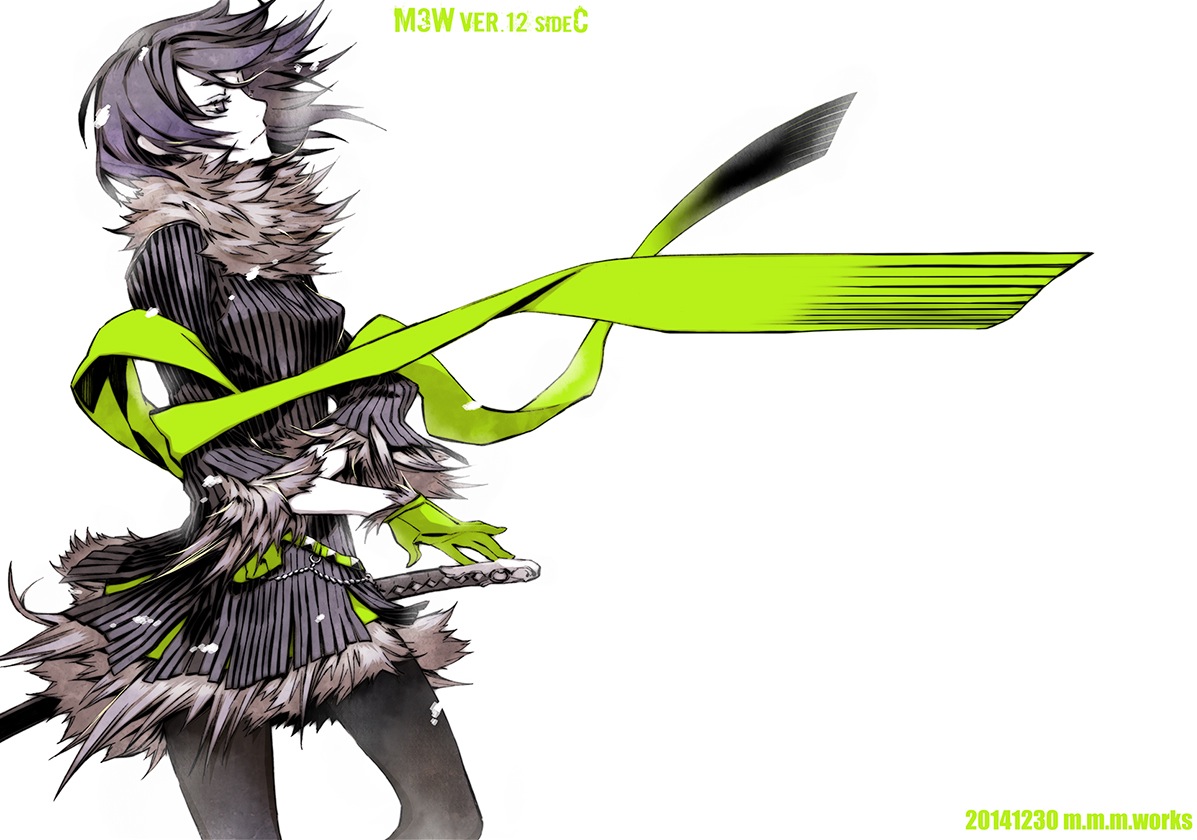 black_eyes, black_hair, dogs:_bullets_&_carnage, dress, fuyumine_naoto, gloves, jpeg_artifacts, katana