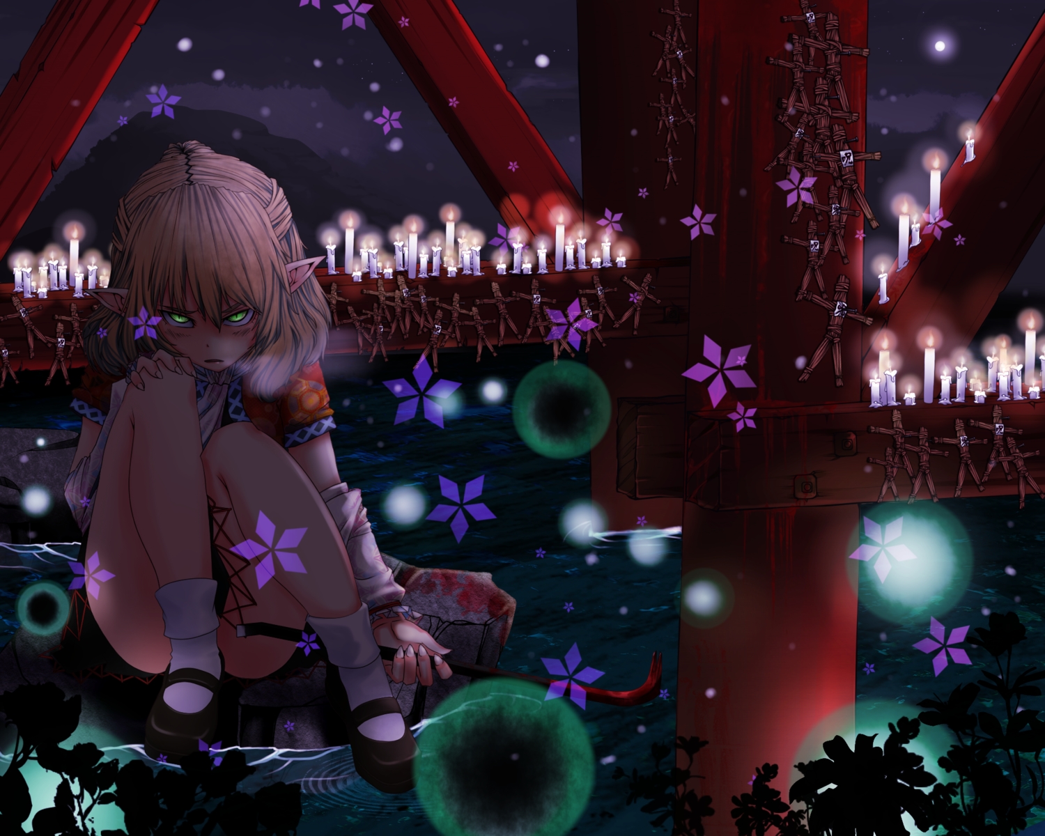 blood, green_eyes, kumonji_aruto, mizuhashi_parsee, pointed_ears, socks, tagme, touhou