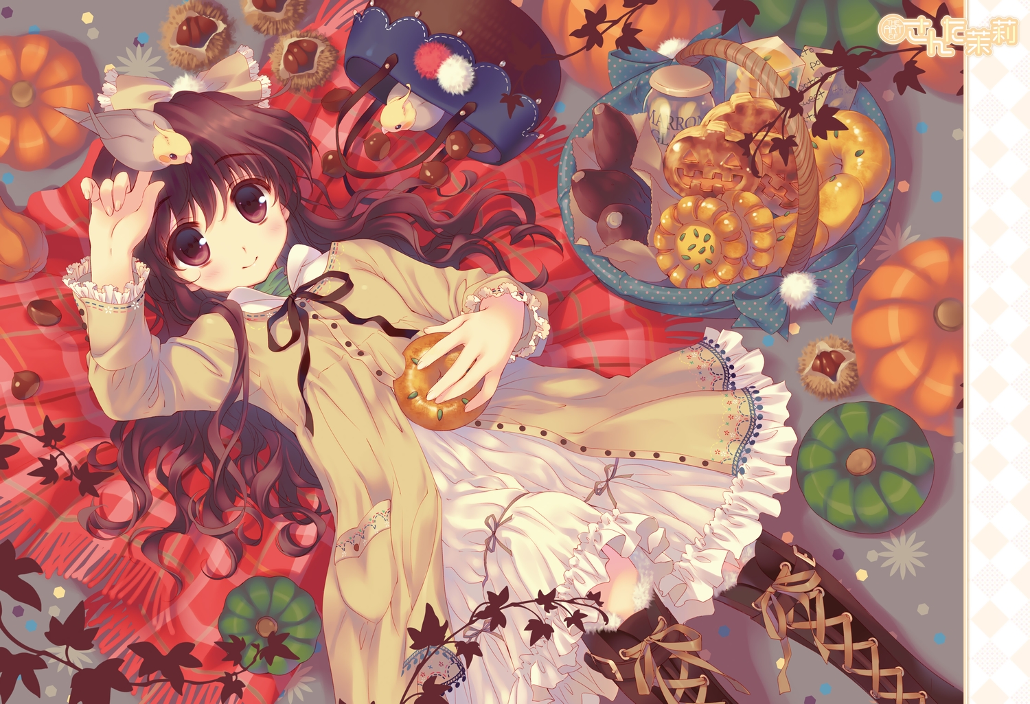 animal, bird, boots, brown_eyes, brown_hair, dengeki_moeoh, dress, long_hair