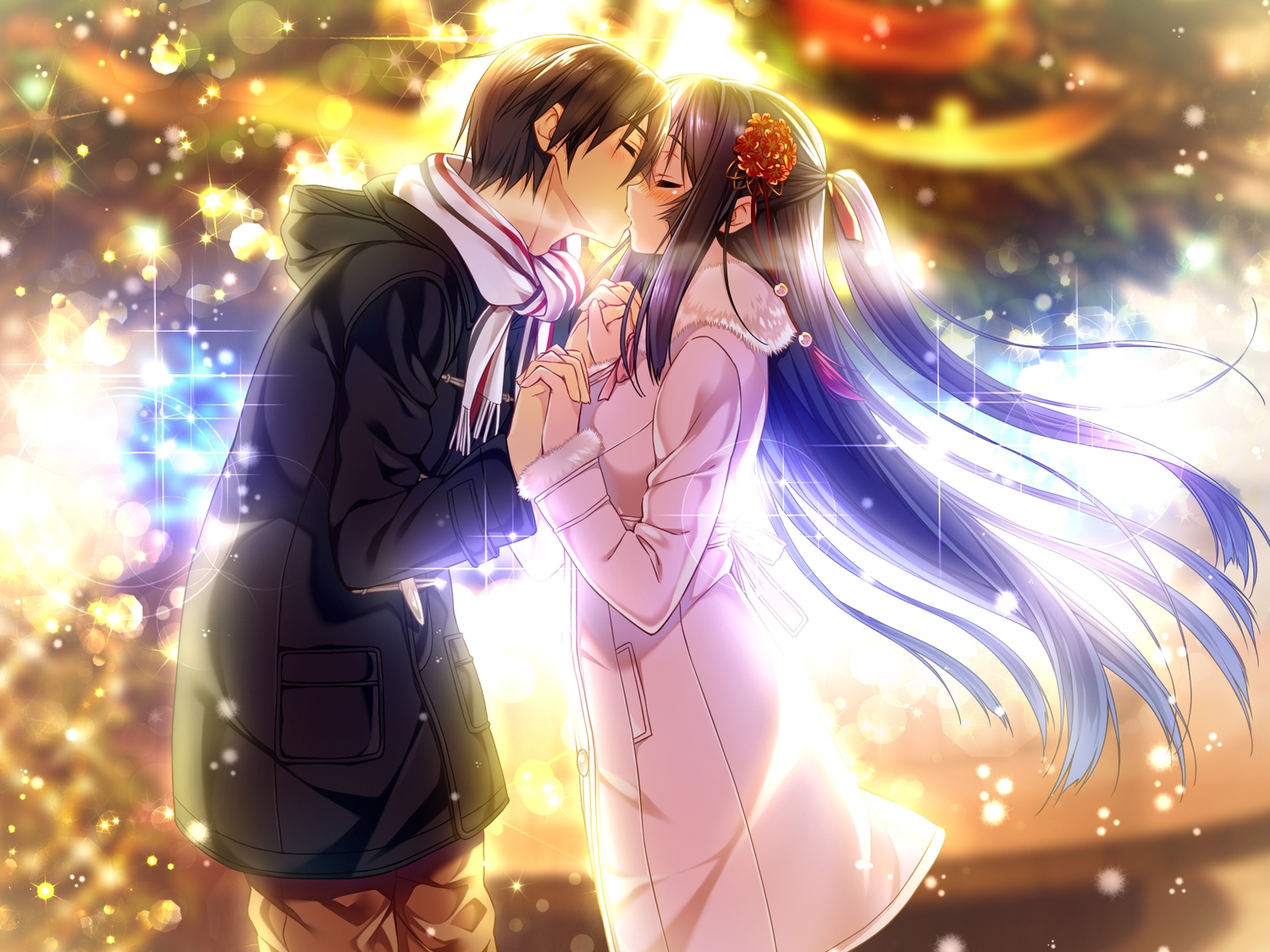 amakano, azarashi_soft, black_hair, blue_eyes, game_cg, kiss, long_hair, piromizu, takayashiro_sayuki