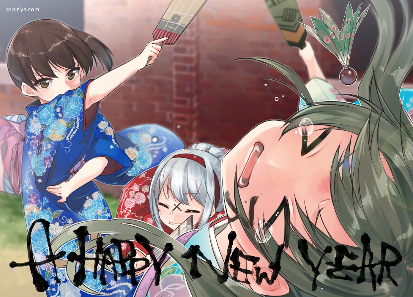 anthropomorphism, japanese_clothes, kaga_(kancolle), kantai_collection, koruri, shoukaku_(kancolle), watermark, zuikaku_(kancolle)