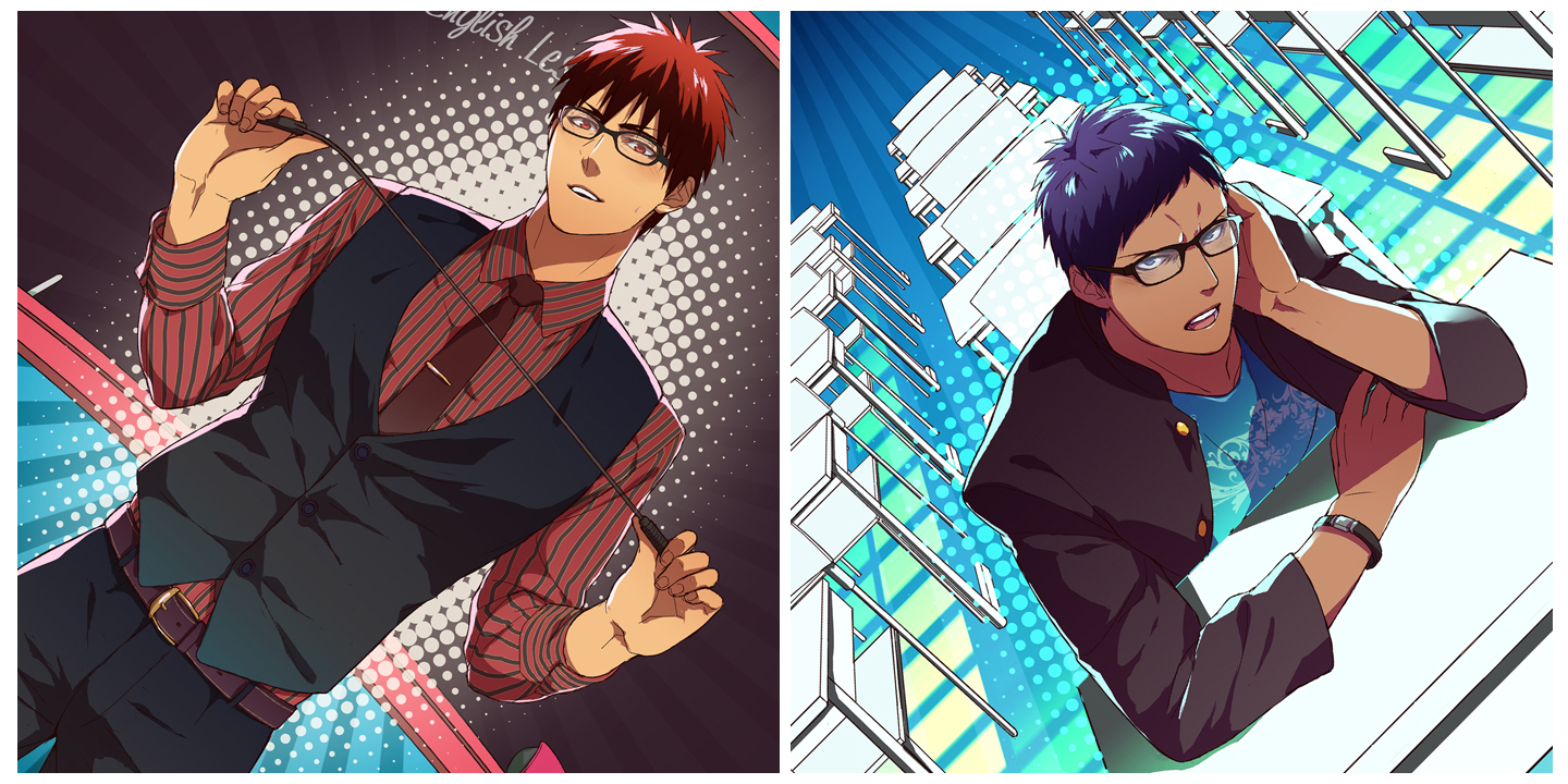 all_male, aomine_daiki, blue_eyes, blue_hair, glasses, kagami_taiga, kuroko_no_basket, male