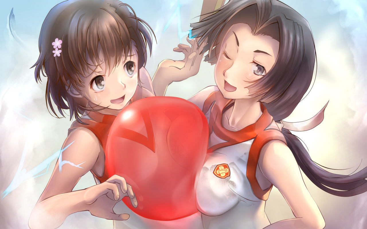 2girls, black_hair, brown_hair, kongou_mitsuko, misaka_mikoto, pakupaku_choppu, ponytail, to_aru_kagaku_no_railgun