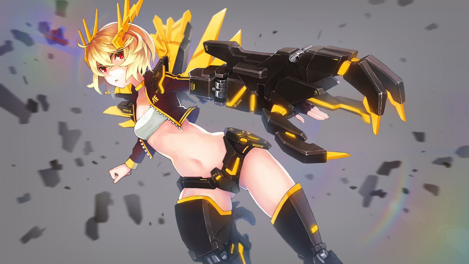 blonde_hair, choker, felix_(felix901123), mechagirl, mobile_suit_gundam, mobile_suit_gundam_unicorn, navel, original