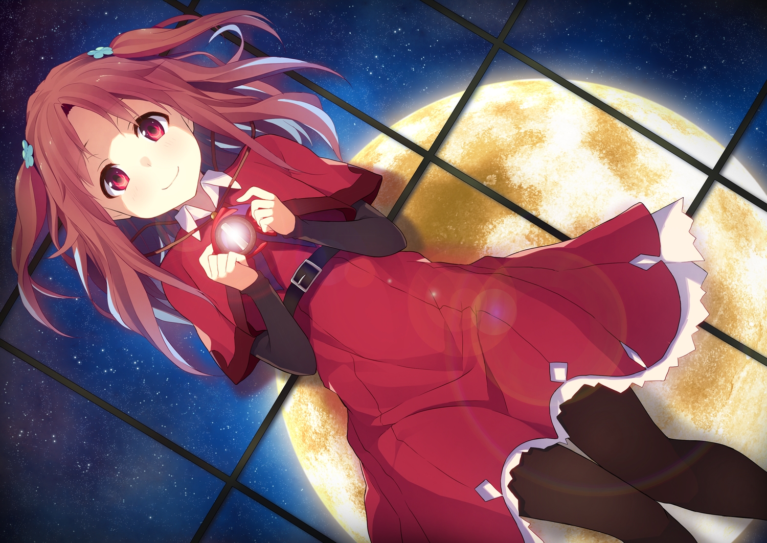 brown_hair, dress, galilei_donna, hozuki_ferrari, long_hair, minaseyu_no, pantyhose, red_eyes