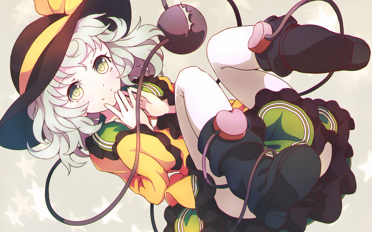 blush, bow, dise, green_eyes, green_hair, hat, komeiji_koishi, short_hair, skirt, touhou