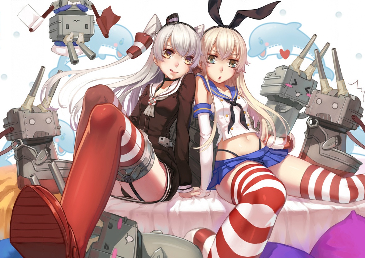 amatsukaze_(kancolle), anthropomorphism, bojue_yu_yaojing, jpeg_artifacts, kantai_collection, rensouhou-chan, rensouhou-kun, shimakaze_(kancolle)