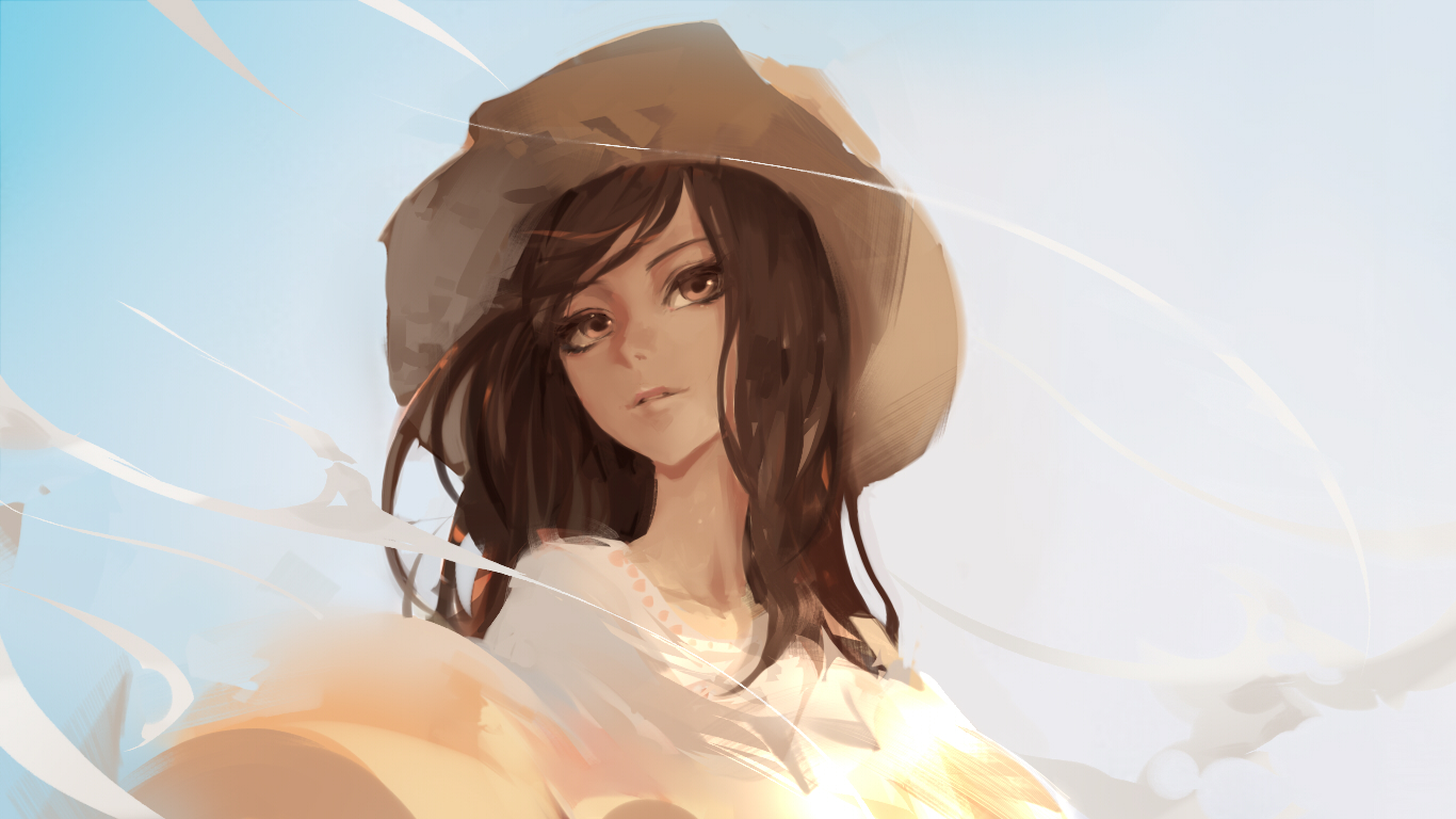 brown_eyes, brown_hair, hat, jn3, long_hair, original