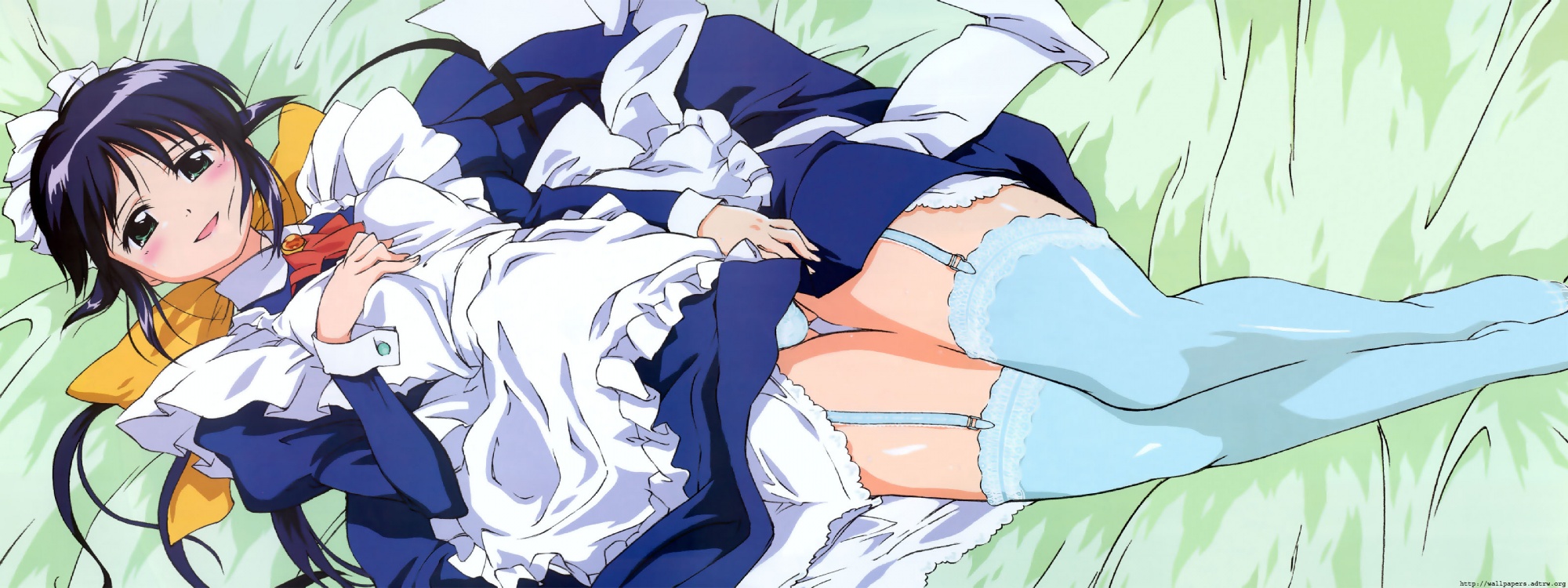 andou_mahoro, bed, blush, duplicate, mahoromatic, maid, panties, thighhighs