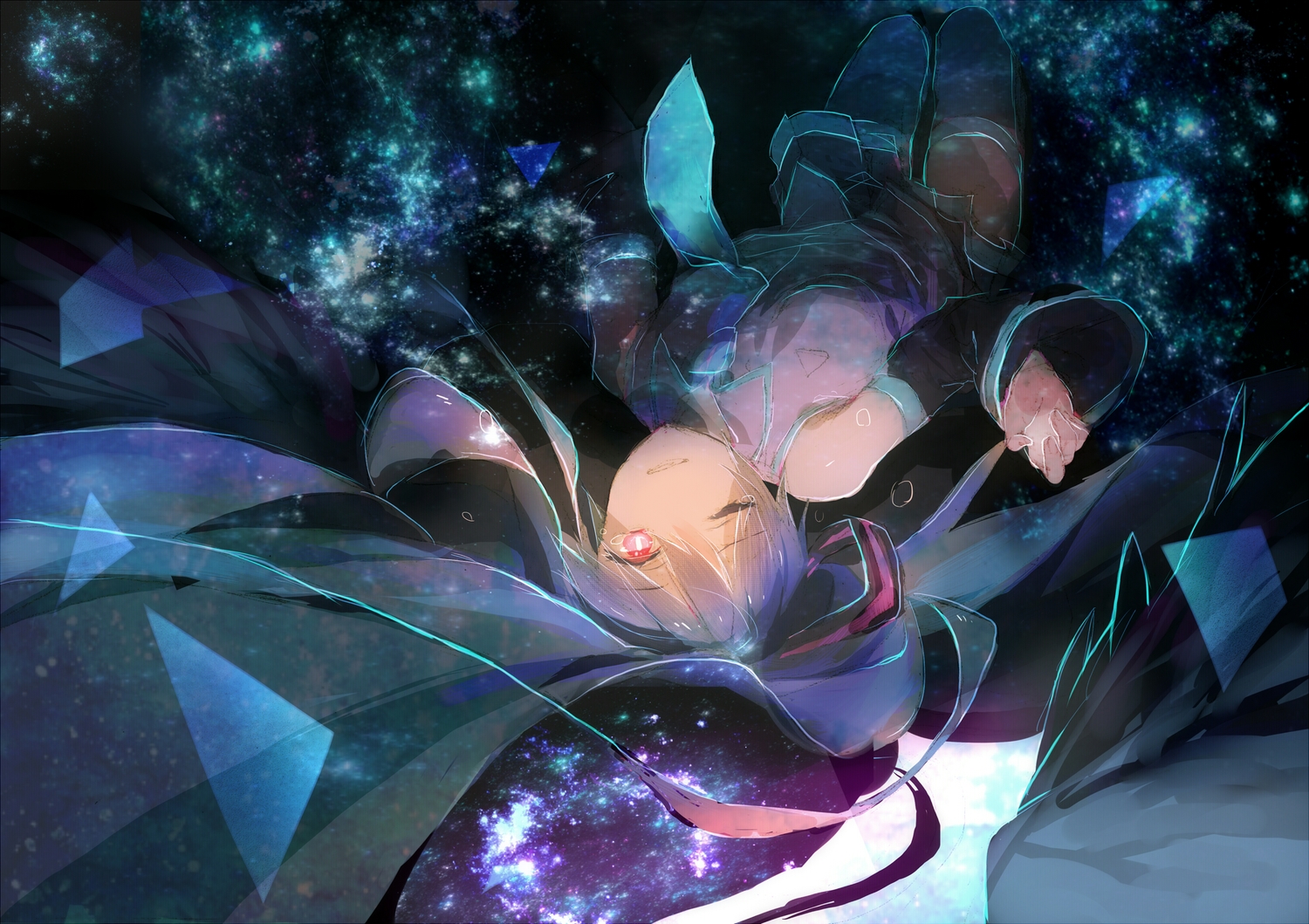 hatsune_miku, red_eyes, tears, tentsuu_(tentwo), thighhighs, tie, twintails, vocaloid, wink