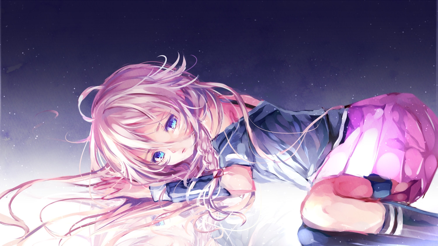 blue_eyes, braids, ia, kneehighs, long_hair, pink_hair, skirt, vocaloid, yuduki