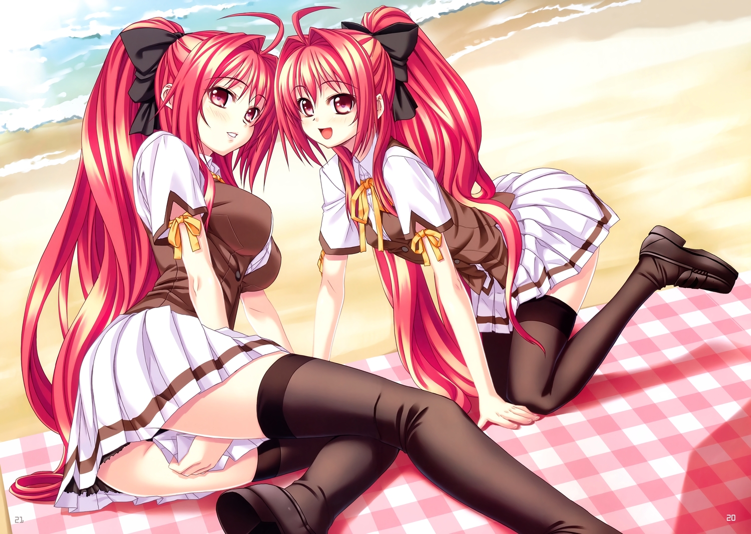 beach, bow, corticarte_apa_lagranges, kannatsuki_noboru, long_hair, ponytail, red_eyes, red_hair