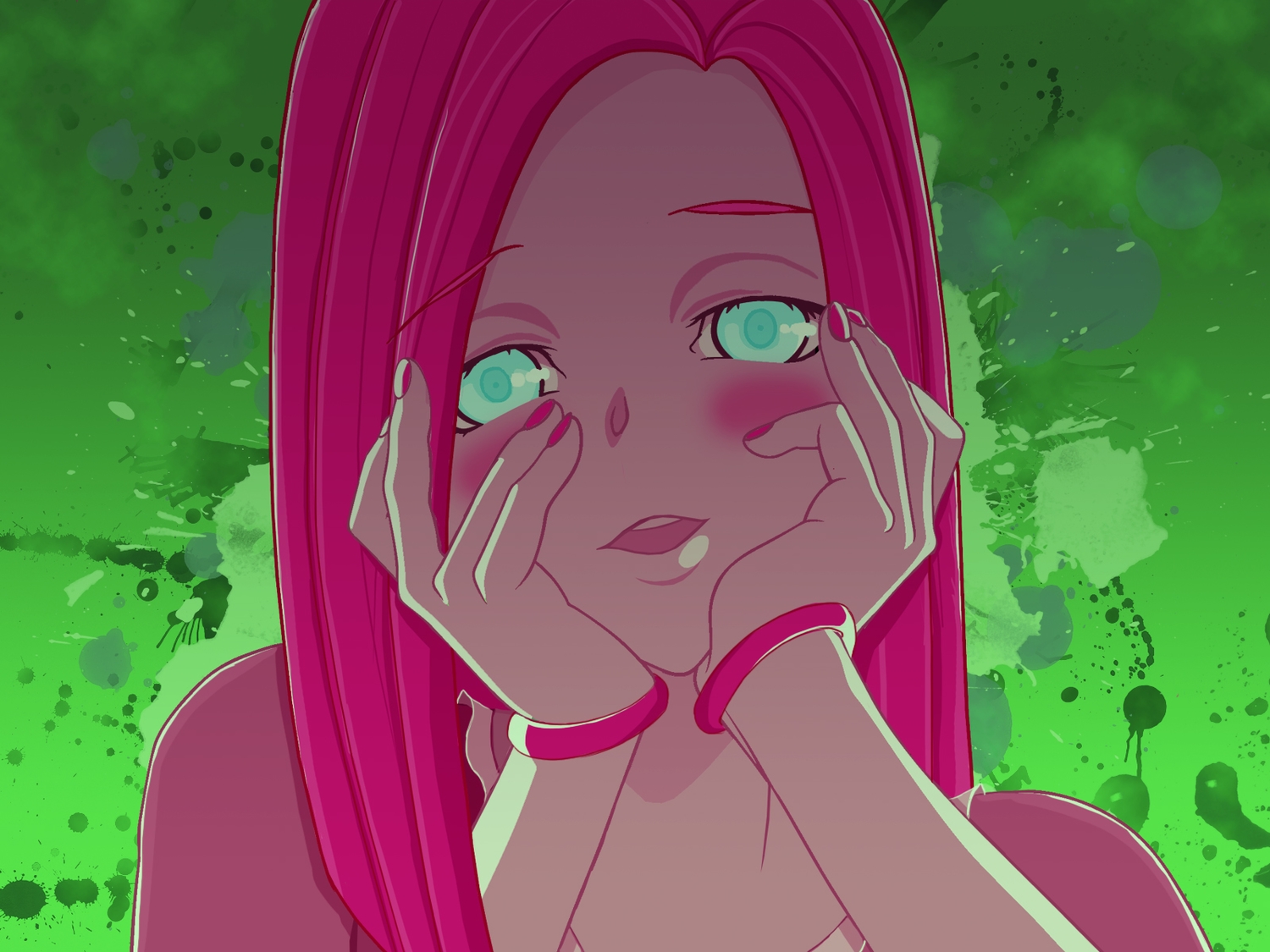 anthropomorphism, aqua_eyes, blush, long_hair, my_little_pony, my_little_pony:_friendship_is_magic, pink_hair, pinkie_pie