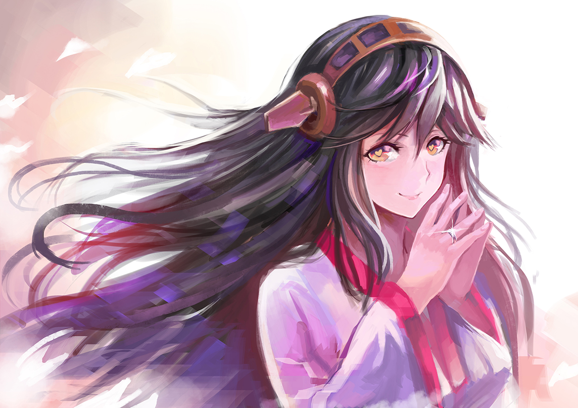 anthropomorphism, black_hair, devildogs, haruna_(kancolle), headband, japanese_clothes, kantai_collection, long_hair