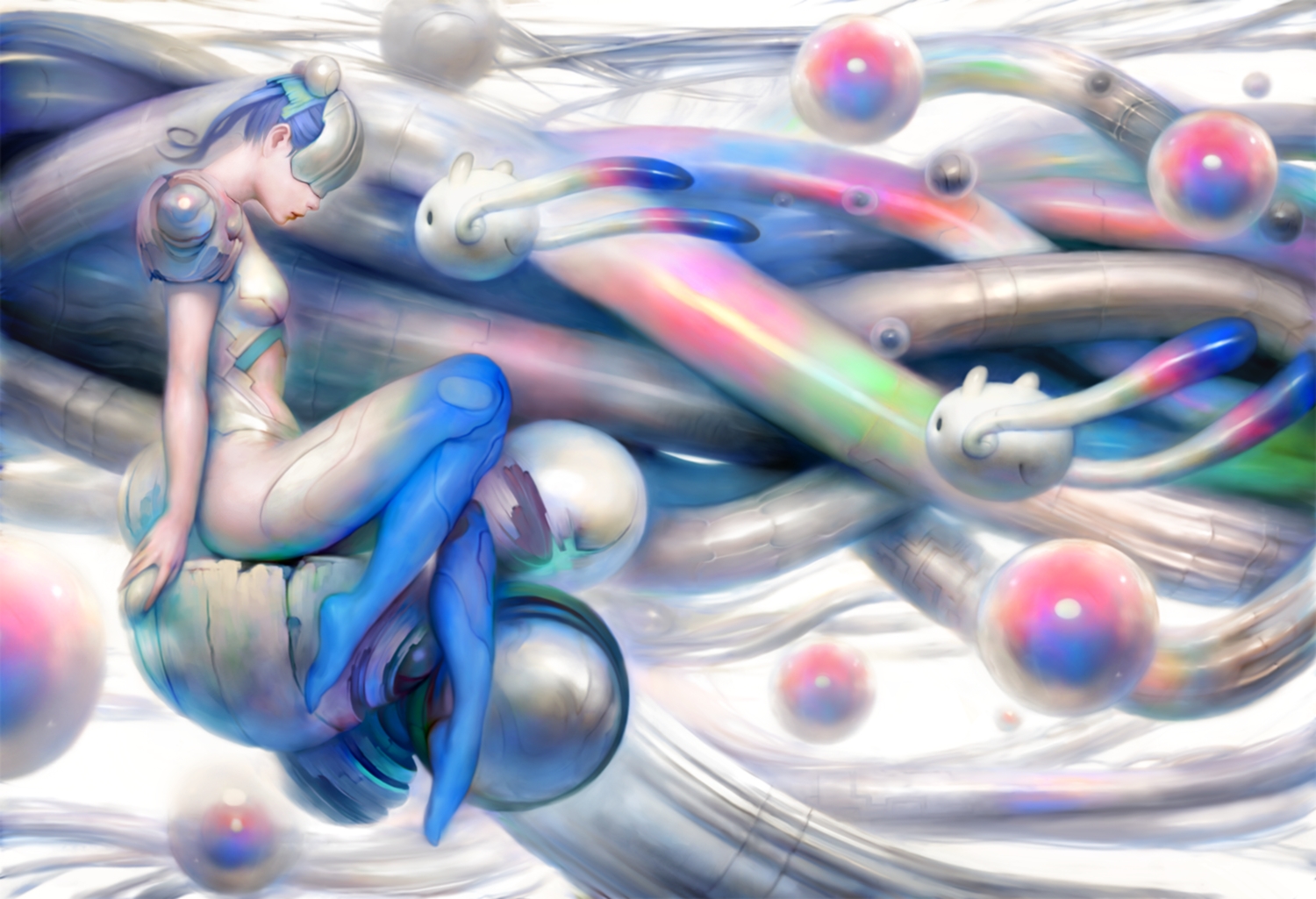 blue_hair, bodysuit, mask, mujiha_(mlog), original, skintight