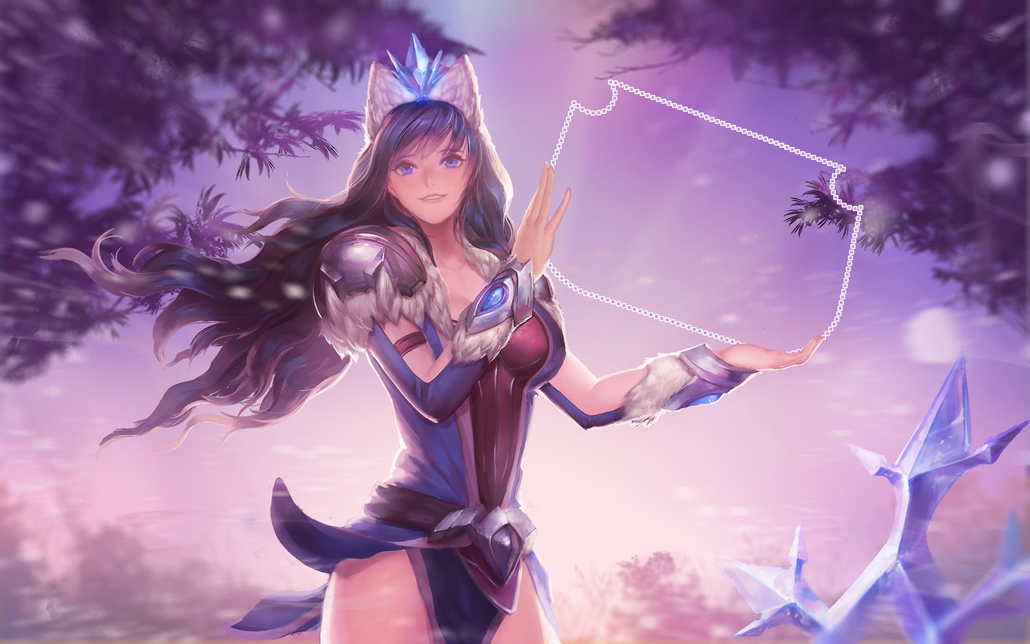 black_hair, blue_eyes, breasts, cleavage, hat, instant_ip, league_of_legends, long_hair