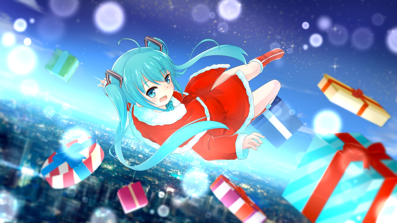 53c, christmas, hat, hatsune_miku, santa_costume, santa_hat, vocaloid