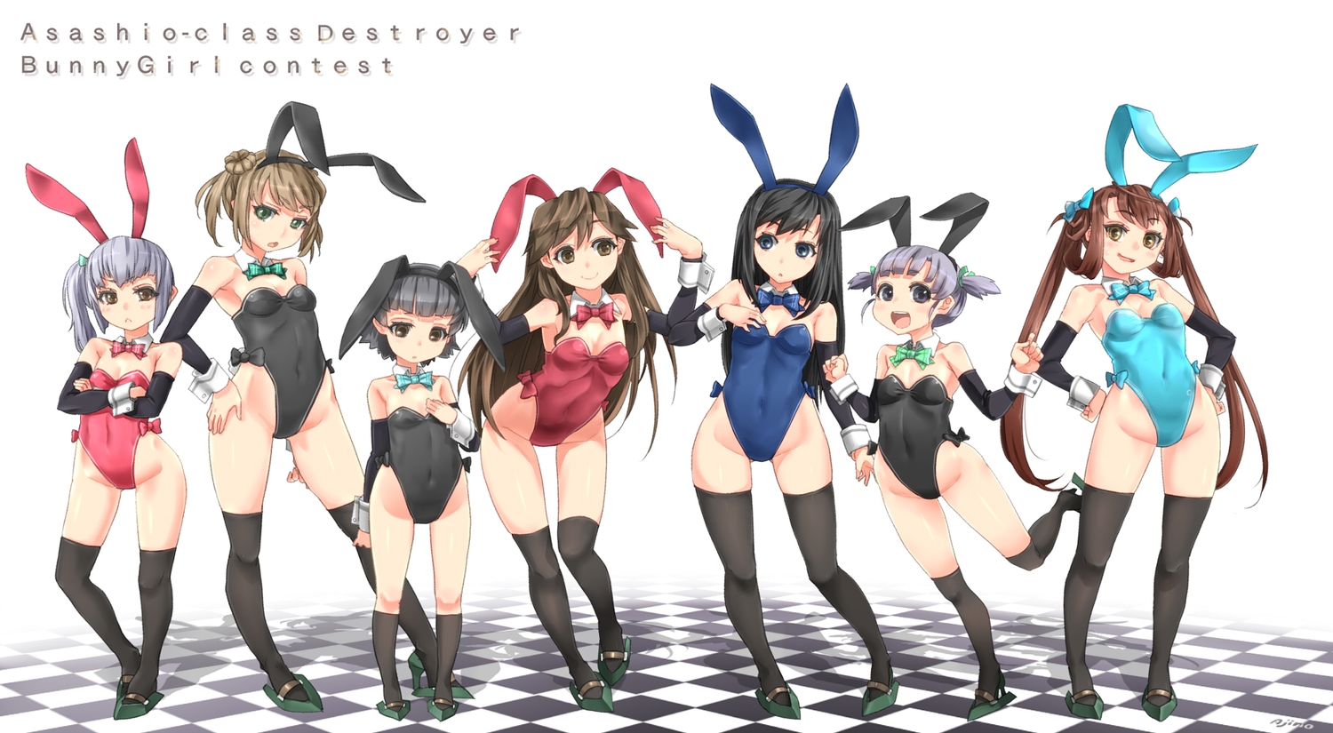 ajino_(sakanahen), animal_ears, anthropomorphism, arare_(kancolle), arashio_(kancolle), asagumo_(kancolle), asashio_(kancolle), group