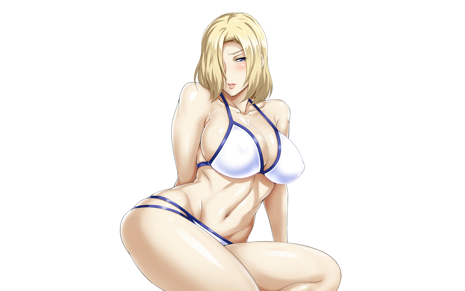 breasts, cleavage, erect_nipples, majestic_prince, suzukaze_rin, swimsuit, third-party_edit, white