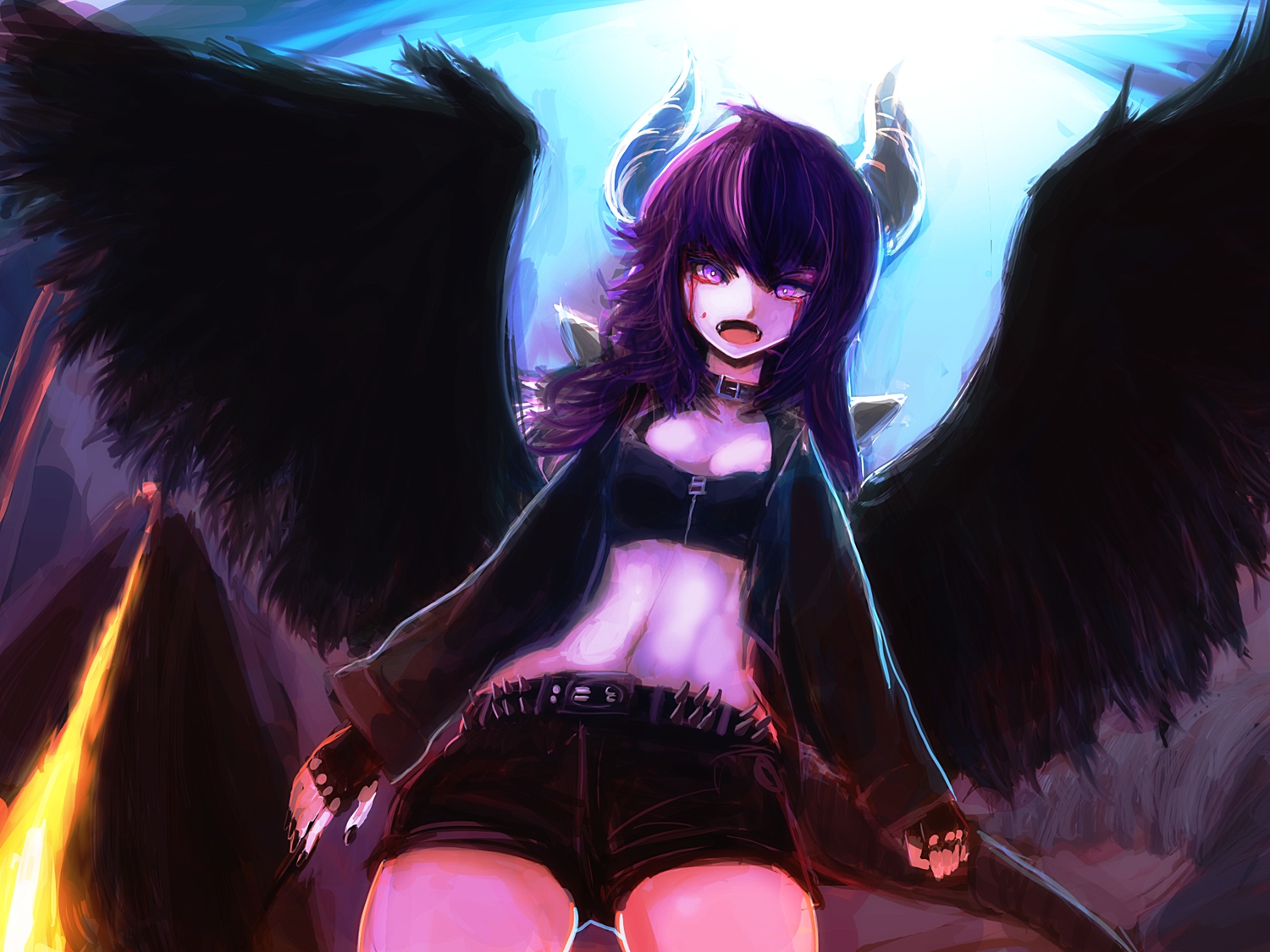 demon, helrouis, horns, original, purple_eyes, purple_hair, wings