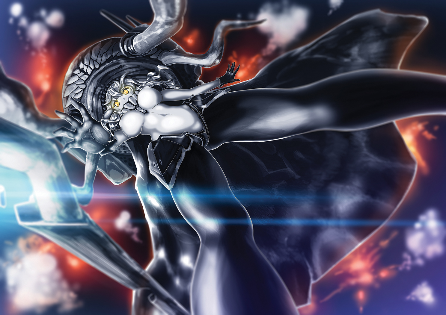 anthropomorphism, bodysuit, brianchan.t.w, gloves, kantai_collection, long_hair, skintight, white_hair
