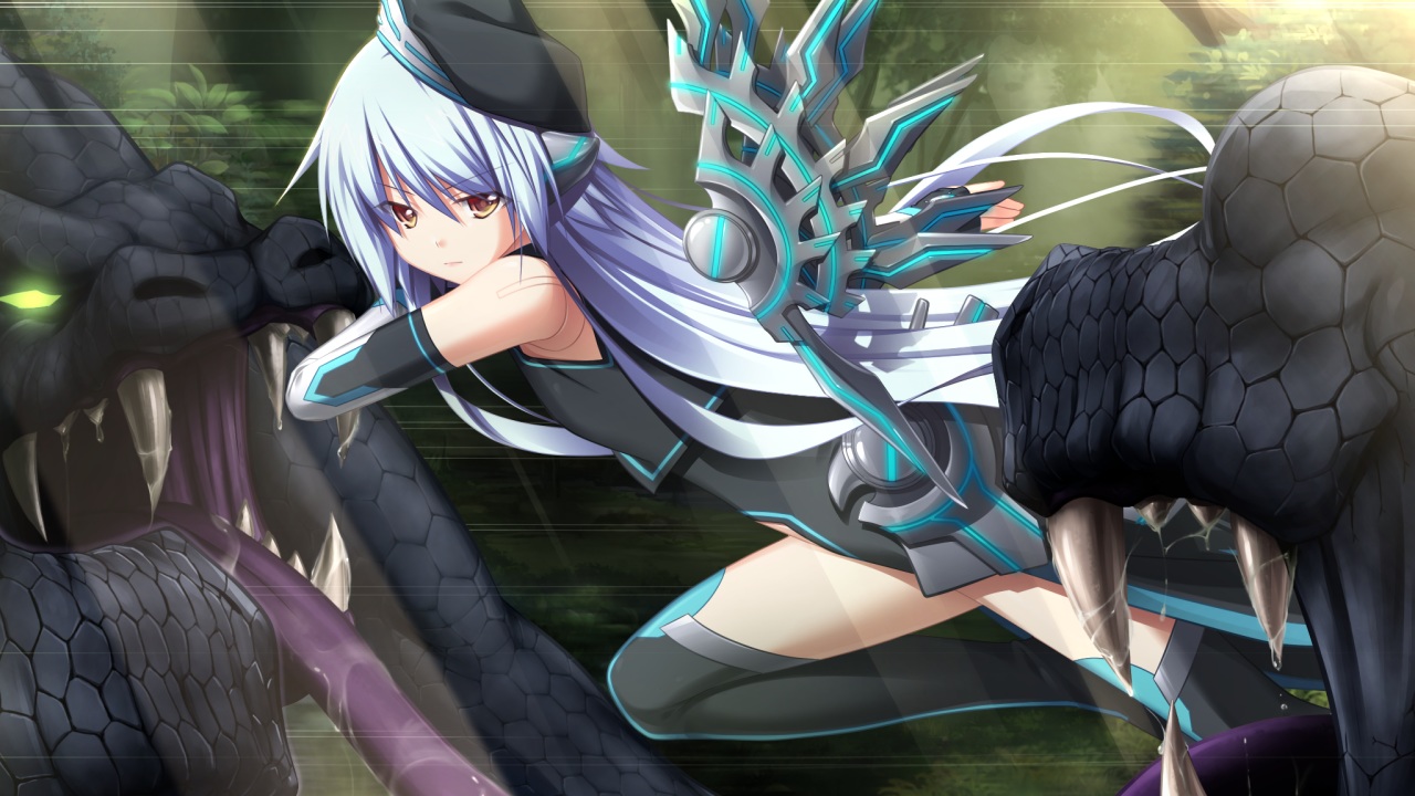 aru_(madou_koukaku), brown_eyes, elbow_gloves, eushully, game_cg, gloves, gray_hair, hat