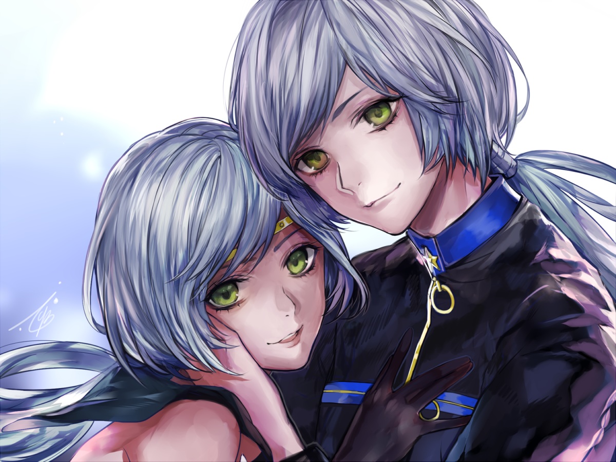 gloves, gray_hair, green_hair, kou_yaten, long_hair, male, ponytail, sailor_moon, sailor_star_healer, signed, tcb, tiara