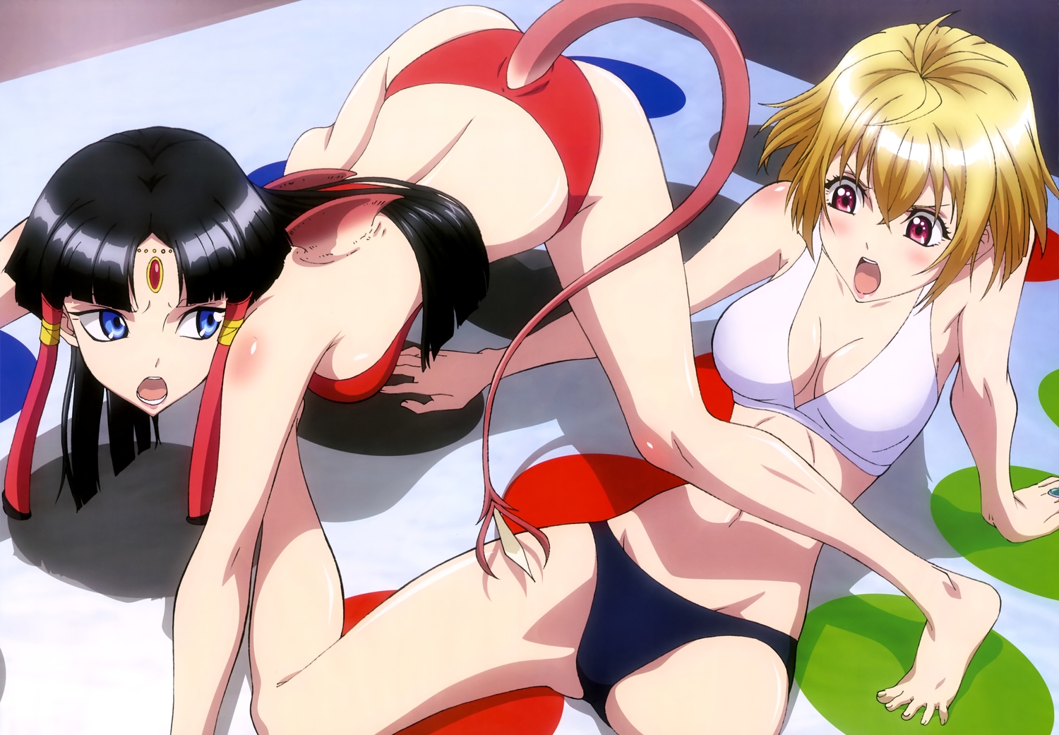angelise_ikaruga_misurugi, black_hair, blue_eyes, breasts, cleavage, cross_ange, nyantype, red_eyes, salamandinay, scan, short_hair, tail