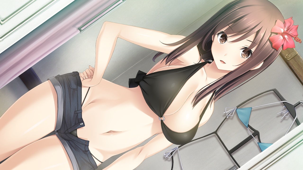 bikini, brown_eyes, brown_hair, game_cg, haru_kiss, long_hair, mikoto_akemi, shiraishi_aoi, swimsuit