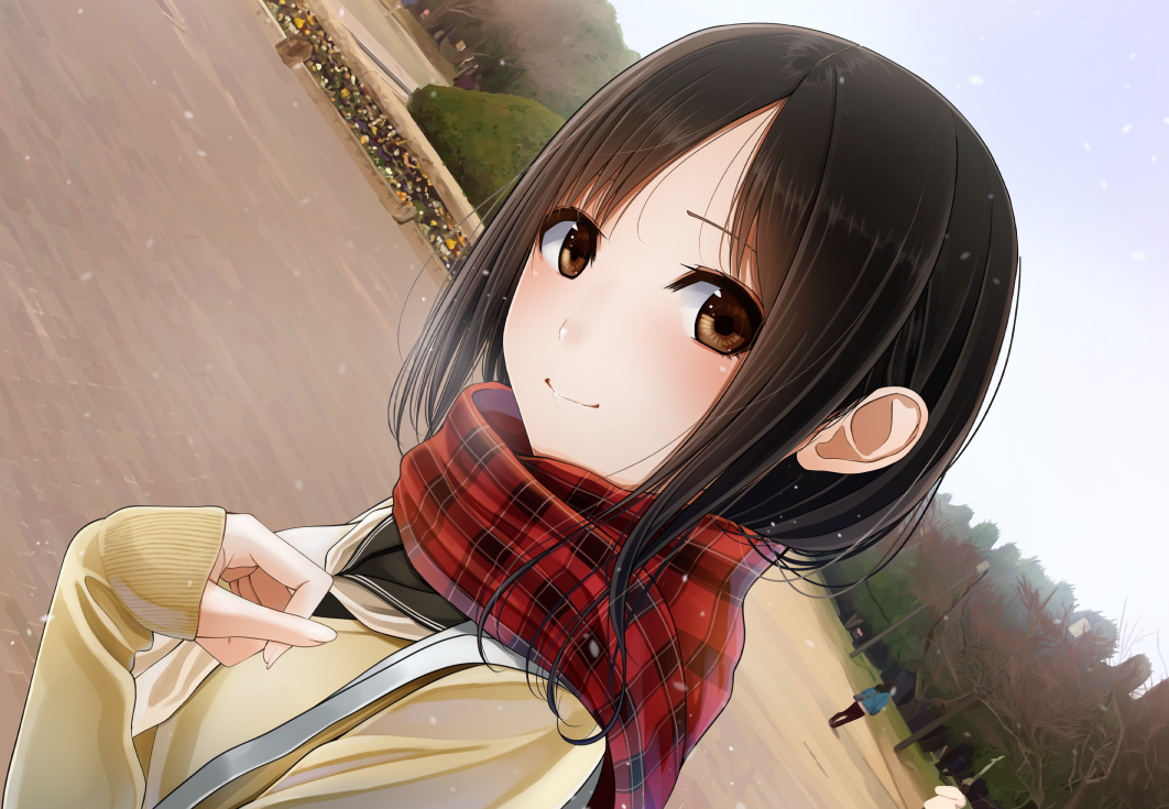 brown_eyes, brown_hair, close, kentaurosu, original, scarf, school_uniform