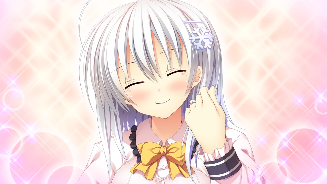blush, bow, ensemble_(company), game_cg, kanojo_wa_ecchi_de_midara_na_hentai, katou_riko, purple_eyes, red_eyes, school_uniform, short_hair, tears, white_hair