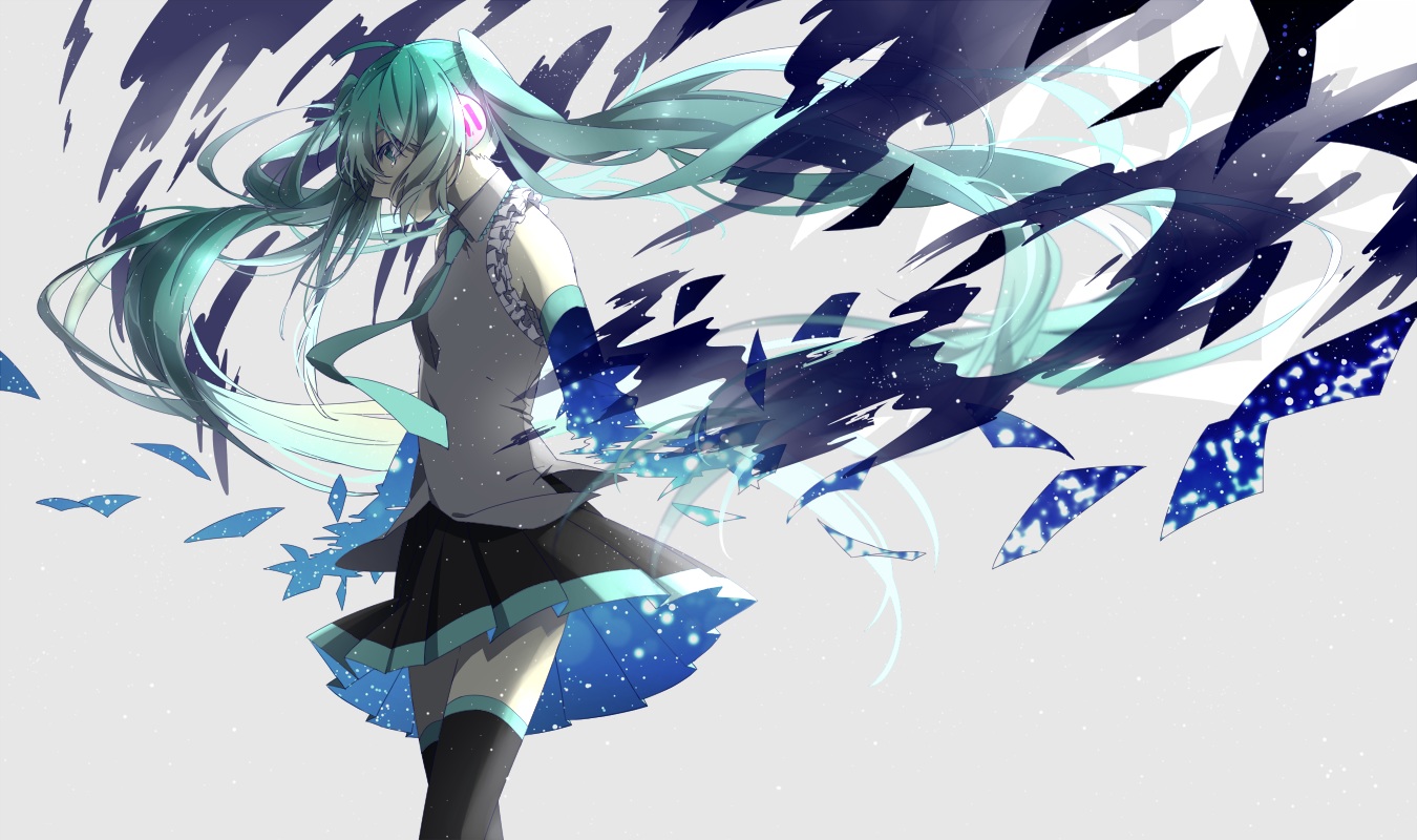 aoi_yuki, aqua_eyes, aqua_hair, hatsune_miku, long_hair, skirt, thighhighs, tie, vocaloid