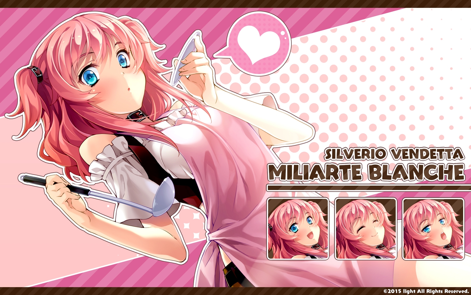 apron, blue_eyes, choker, heart, light, miliarte_blanche, pink_hair, silverio_vendetta